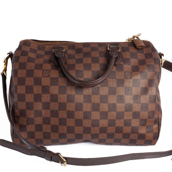 Authentic LOUIS VUITTON Damier Ebene Canvas Speedy 30 Bandouliere Handbag - Picture 1 of 12